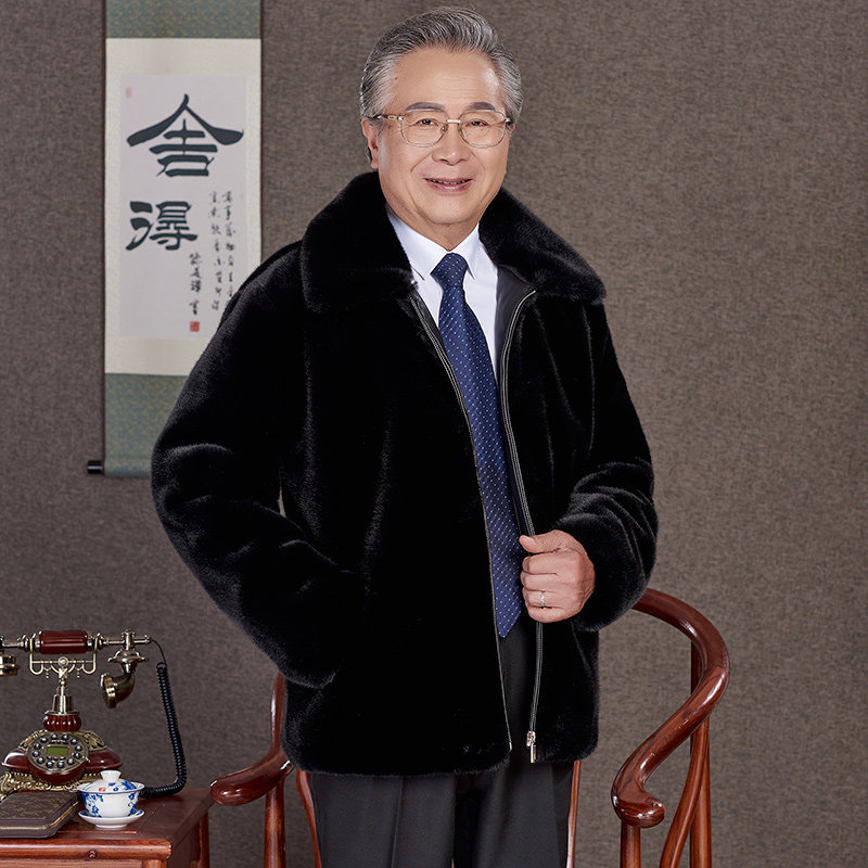 中老年貂毛大衣男中长款男装老年仿皮草男棉袄厚衣服爸爸冬装棉衣