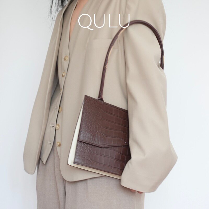 QULU鳄鱼纹公文包 真皮极简大包 通勤单肩手提包 高级感职场女包