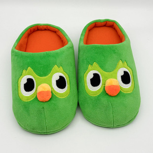 跨境新品Duolingo多邻国玩偶娃娃外语培训绿色猫头鹰家居拖鞋卡通