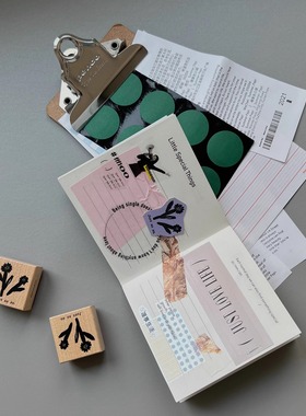 FSTUDIO原创小木质手帐印章大嘎小铃野菊复古海绵英文可爱手账