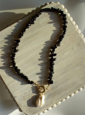 设计黑玛瑙淡水珍珠时髦情侣项链
