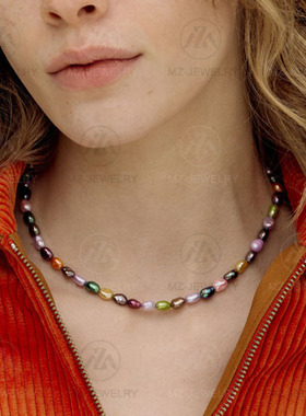 糖果色淡水珍珠简约项链短锁骨链