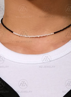 天然黑尖晶淡水珍珠项链时髦个性