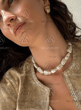 金色淡水巴洛克珍珠项链个性