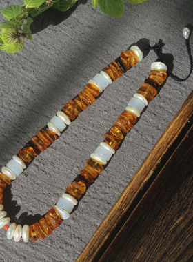 天然蜜蜡琥珀项链个性气质巴洛克珍珠玛瑙短款夸张锁骨优雅毛衣链