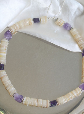 天然紫水晶贝壳项链时髦气质可调