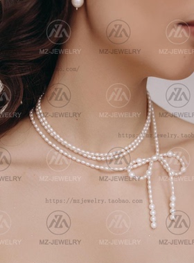 欧美小众轻奢蝴蝶结珍珠礼服项链