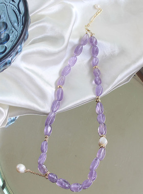 西班牙天然石紫水晶珍珠项链