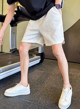 欧货AN&LV/岸绿夏季新款短裤男款华夫格五分裤子男潮牌痞帅大裤衩