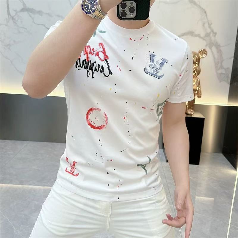 欧货AN&LV/岸绿欧货轻奢潮牌短袖男t恤夏季新款印花薄款透气圆领