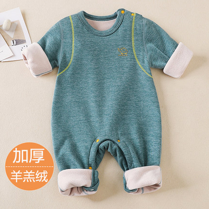 男女宝宝秋冬季摇粒绒加厚保暖连体衣爬服新生婴儿加绒睡衣家居服