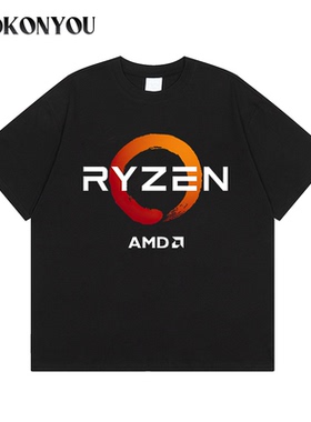 夏季新款短袖圆领纯棉男女同款AMD 锐龙处理器 CPU 印花周边T恤