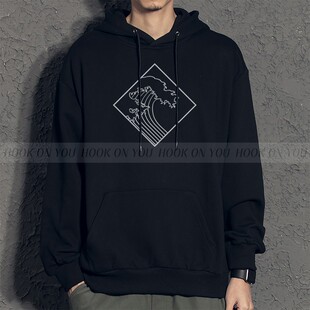 浮世绘连帽长袖卫衣橘猫柴犬周边和风神奈川冲浪里男女上衣