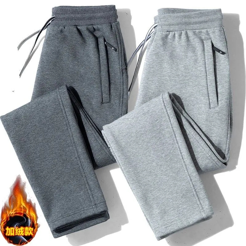 中老年运动裤男冬季加绒爸爸裤子厚款高腰直筒宽松男士休闲裤大码