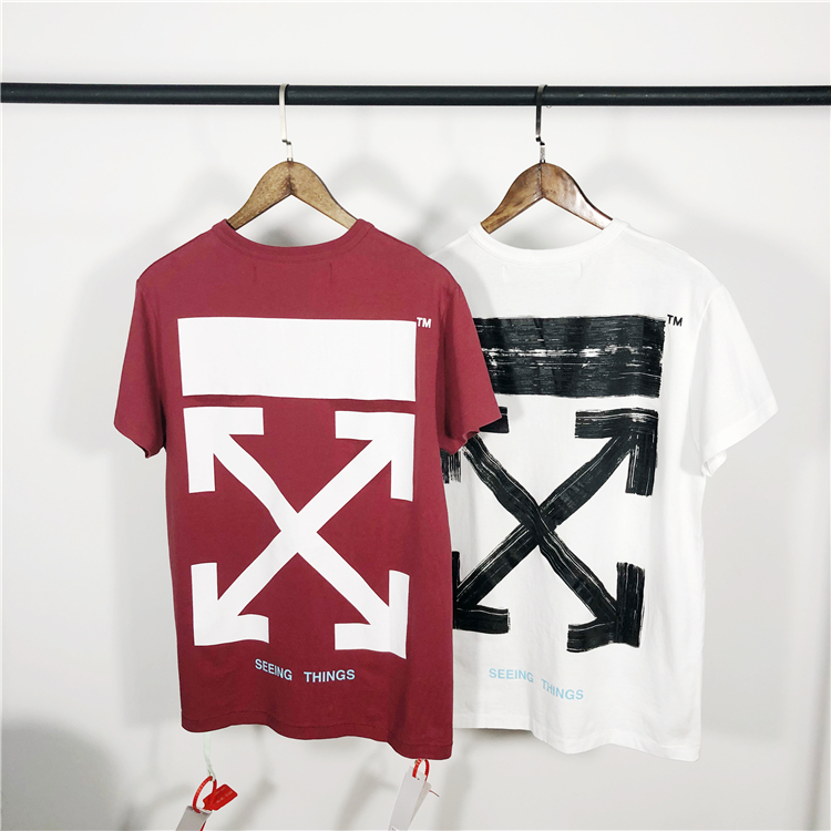 OFF-WHITE C/O VIRGIL ABLOH 117FW OW°×É«¾ÆºìÉ«¼ýÍ·»ù´¡¶ÌÐätee