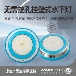 游泳池变色灯LED20W12V不锈钢挂壁式 HD系列泳池水下灯WINGLOK