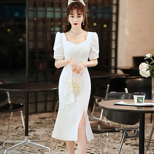 PS30239# 白色小晚礼服连衣裙名媛平时可穿 服装批发女装直播货源
