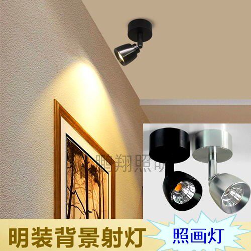 明装吸顶背景墙灯110V店铺橱窗画廊照画灯LED小射灯5W家用玄关灯