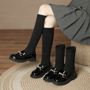 女童长筒靴子2025秋冬季大童单靴加绒儿童马丁短筒靴洋气公主袜靴