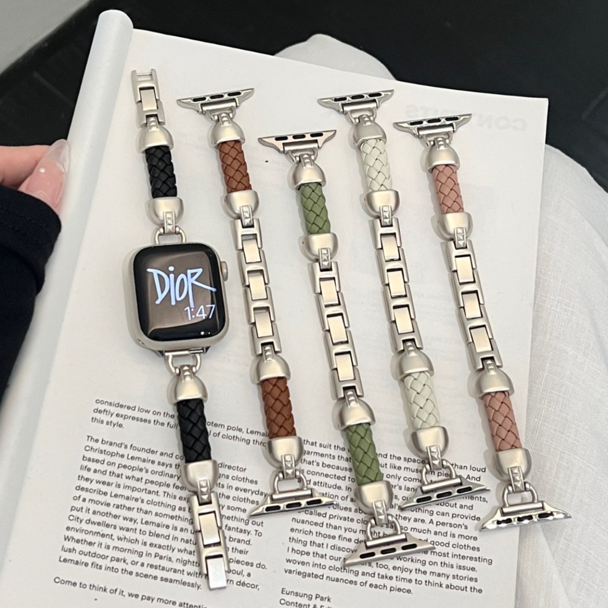 菱格皮革编织绳拼接金属表带适用苹果iwatch11代10/987