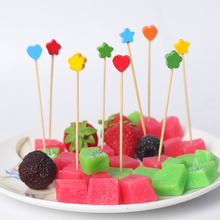 一次性水果签花签水果叉创意艺术牙签鸡尾酒签三明治平头果插9cm