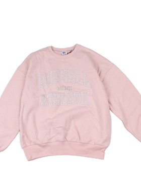 ovesize风格藕粉色字母刺绣加绒圆领卫衣 外贸女加胖卫衣套头衫