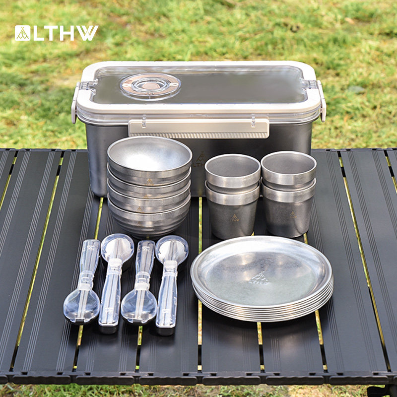 LTHW旅腾户外复古餐具套装304不锈钢露营野炊用品装备野餐碗盘筷,户外/登山/野营/旅行用品,野餐包/户外餐具套装,淘宝优惠券,粉丝福利购,淘宝优惠卷