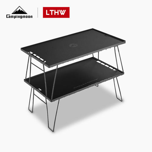 柯曼户外折叠桌露营便携式野餐桌子铁艺置物架多拼接桌功能围炉桌