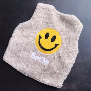 韩国进口春秋冬女童舒适笑脸马甲外套儿童青少年仿羊羔绒毛绒马夹