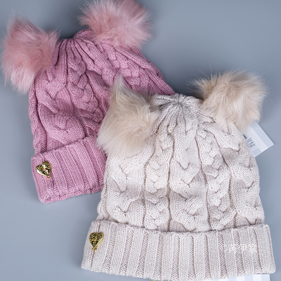 英国进口秋冬女童双球针织毛线帽