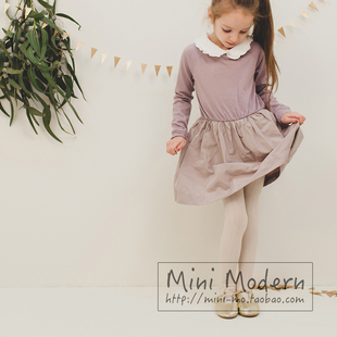 韩国进口春秋夏中高端女童荷叶边中袖连衣裙 娃娃领长袖幼童裙子