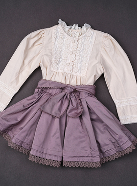 韩国进口puell春秋女童宫廷风蕾丝长袖衬衣 可爱蝴蝶结百褶半身裙