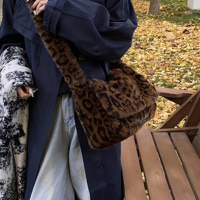 秋冬托特包豹纹少女休闲斜挎包包