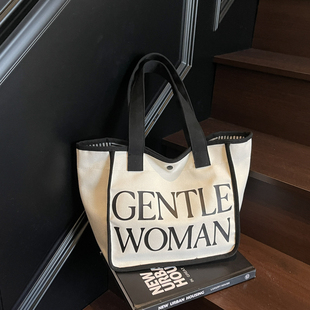 泰国Gentle 通勤托特包百搭单肩手提包 Woman字母帆布包女2025新款