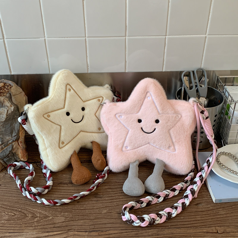 卡通可爱超火星星包包女2025秋冬新款潮毛绒小包毛毛包单肩斜挎包