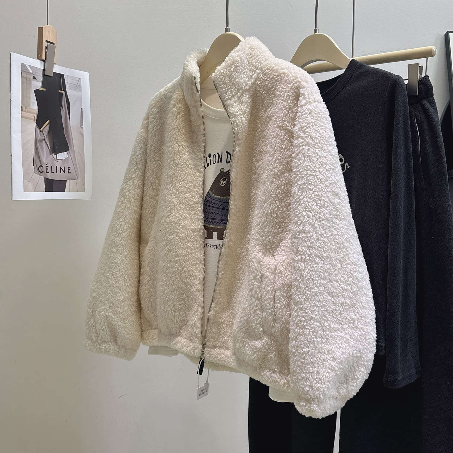 巨厚实仿羊羔毛立领拉链外套女加绒保暖毛毛外套冬季温柔复古上衣