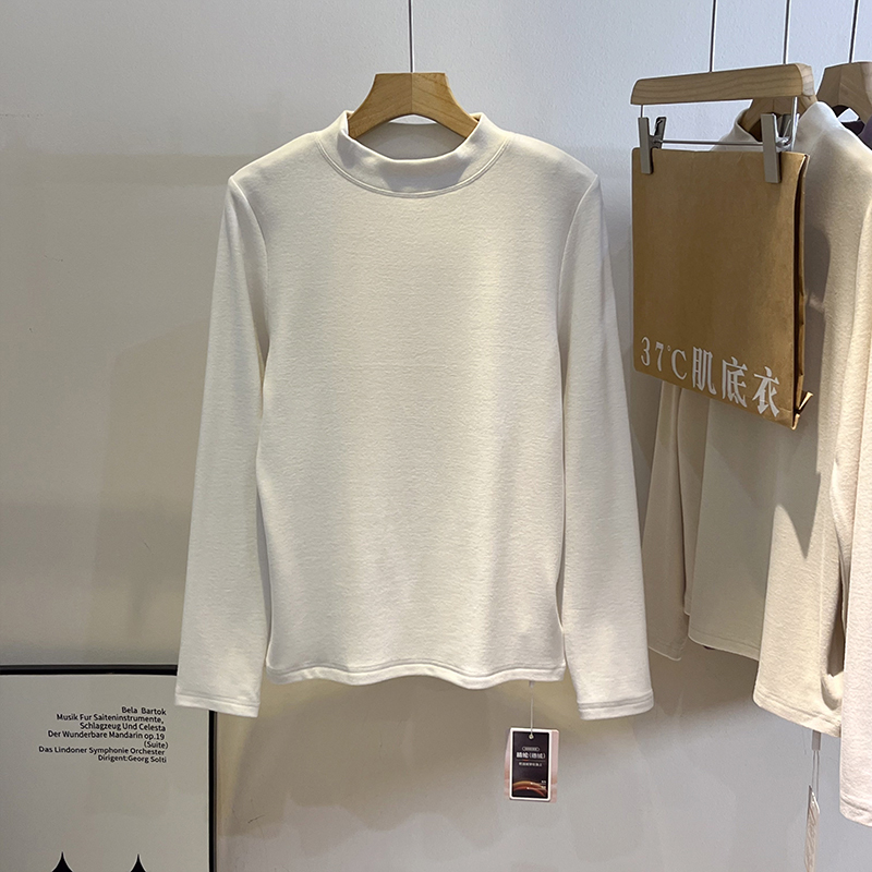德绒羊绒蛋白半高领修身打底T恤