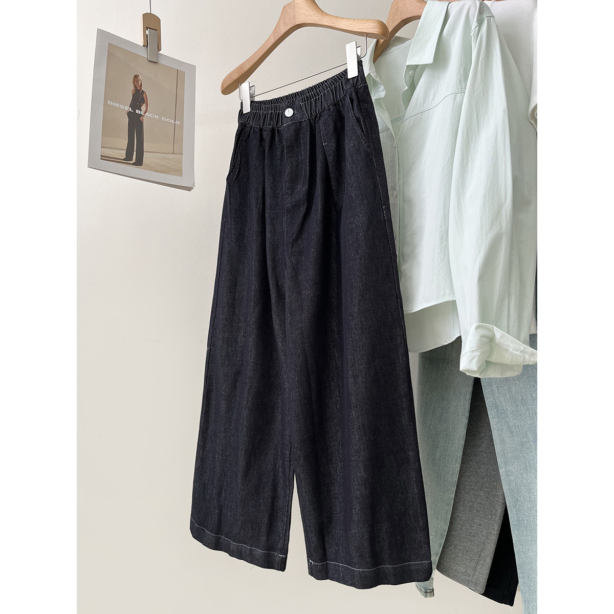 垂感遮肉松紧腰复古深蓝阔腿牛仔裤女早春新款宽松高腰显瘦休闲裤,女装/女士精品,休闲裤,淘宝优惠券,粉丝福利购,淘宝优惠卷
