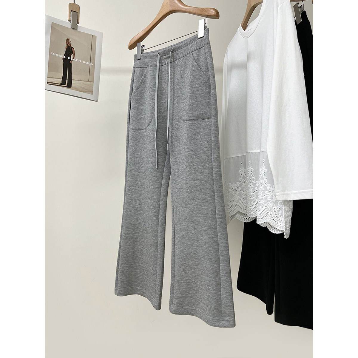 lu系柔软天丝莱赛尔垂感高腰微喇阔腿裤女春夏新款薄轻显瘦休闲裤