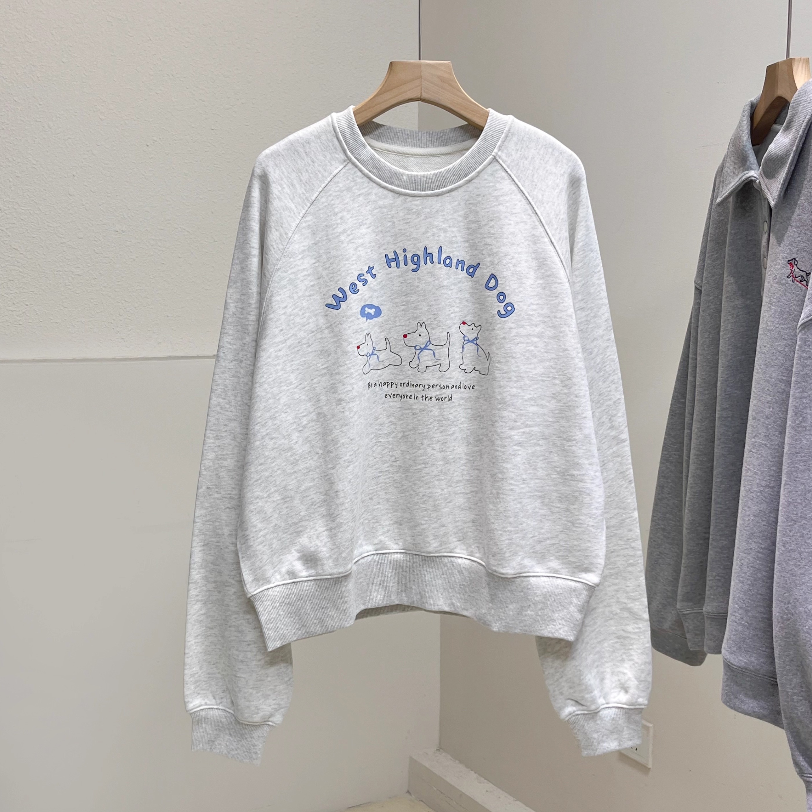 纯棉毛圈韩版复古小狗印花宽松卫衣女秋季圆领套头百搭休闲女上衣