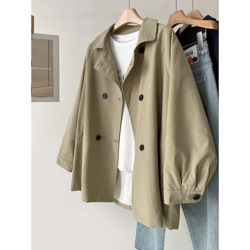 韩版复古经典双排扣高级感风衣外套女春季新款简约翻领小个子上衣