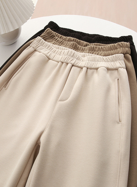 秋冬新款纯色加绒加厚毛呢直筒韩版宽松百搭柔软奥粒绒萝卜休闲裤