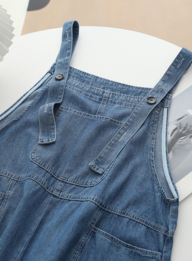 韩版宽松牛仔背带裤女2021夏季新款减龄显瘦九分休闲大口袋阔腿裤