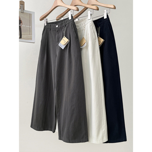 斜纹纯棉茧型休闲裤 长裤 女春季 高腰显瘦拼接阔腿裤 新款 遮胯显瘦
