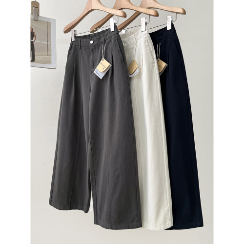 遮胯显瘦~斜纹纯棉茧型休闲裤女春季新款高腰显瘦拼接阔腿裤长裤