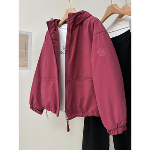 夹棉加厚连帽领短款工装大口袋外套女秋冬新款保暖小个子棉衣夹克
