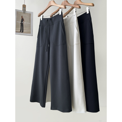 超模裤！lu系莫代尔空气层宽松垂感阔腿裤女春季新款直筒休闲裤子