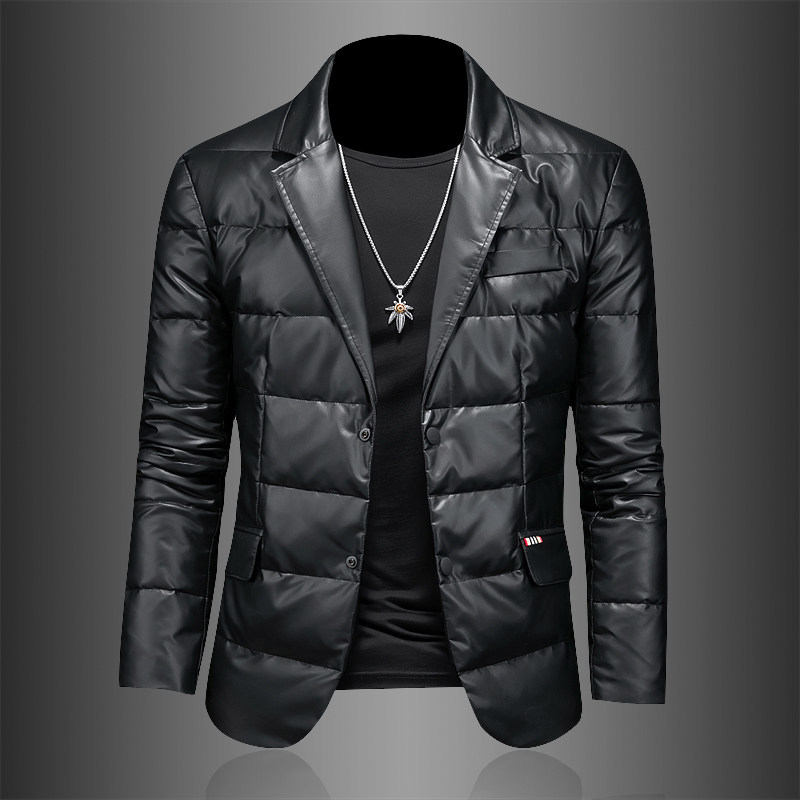 2025皮衣西装90白鸭绒羽绒服冬装加厚男装羽绒外套6606p285，男装羽绒服，电商D222