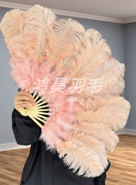 包邮40cm半径中号鸵鸟羽毛扇子肚皮舞蹈酒吧表演道具羽毛绒大扇子