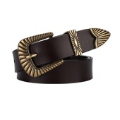 百搭休闲复古风古银扣腰带女牛皮金属装 配饰 饰皮带高级感真皮时尚